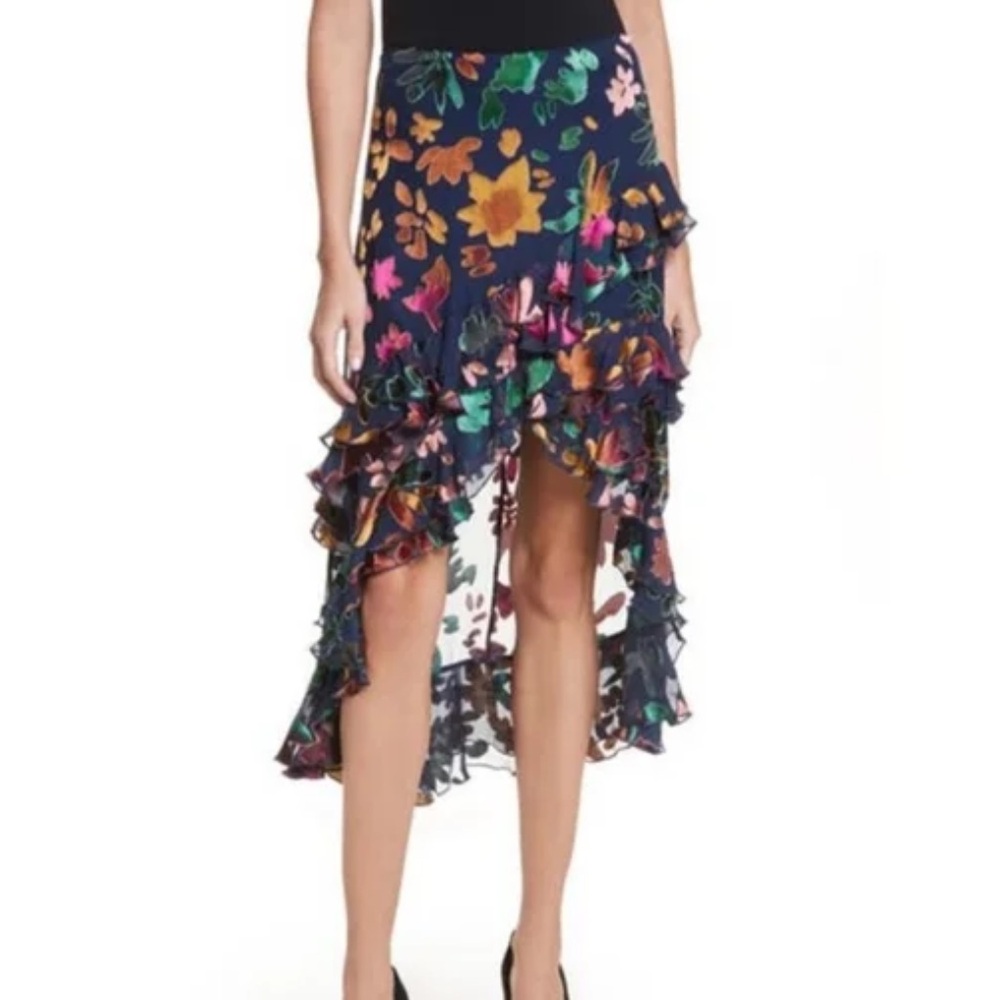 NWOT Alice + Olivia Pink and Blue Asymmetrical Cocktail Skirt